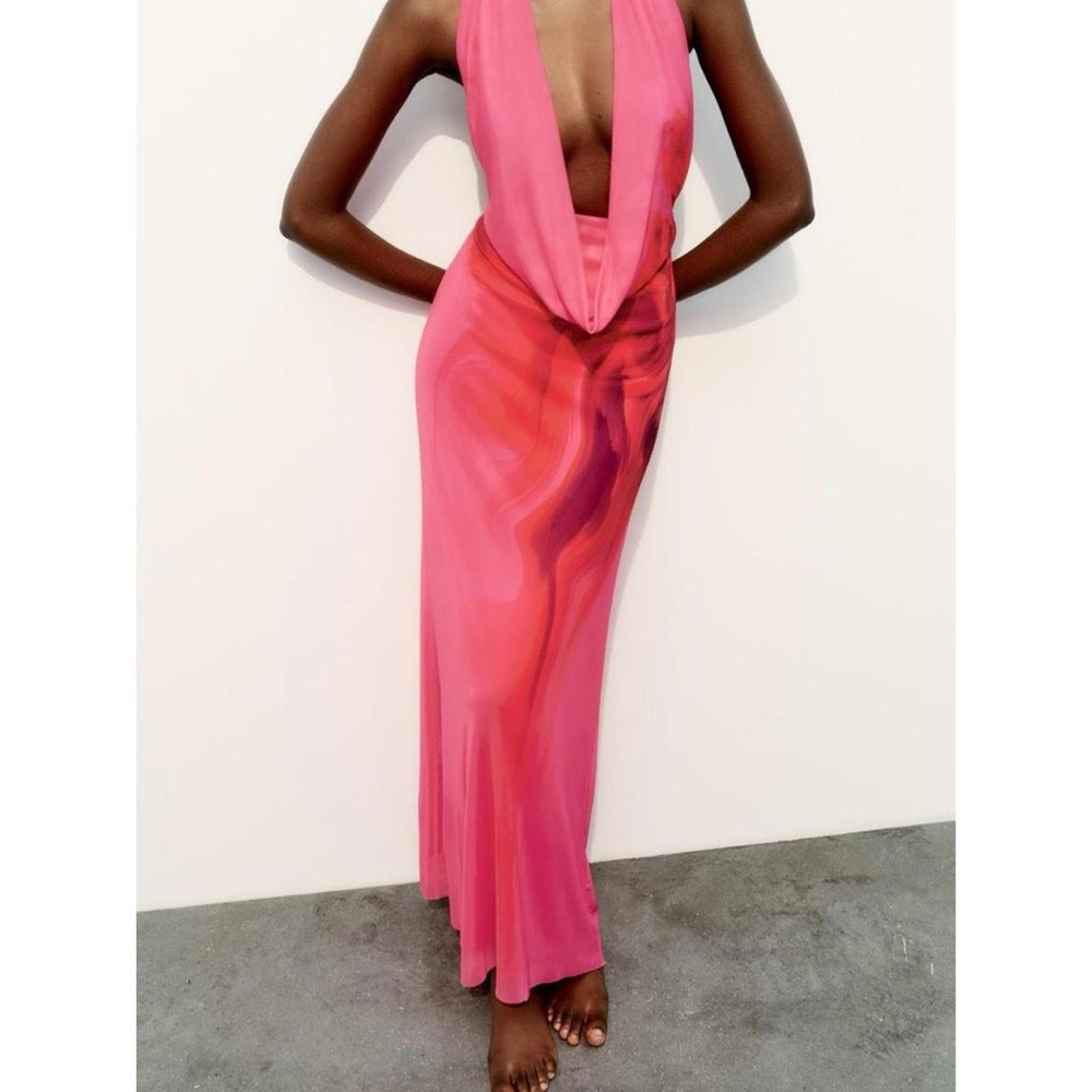 NWT ZARA DRAPED TULLE HALTER DRESS